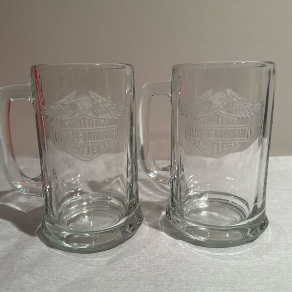Harley Davidson Glass Beer Stein Drink Mugs Set of 2 - Picture 11 of 11
